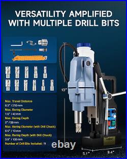 11Bit Magnetic Drill 1300W 2248lbf/10000N Portable Mag Drill Press 550RPM 1.6