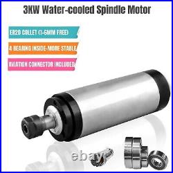 3KW ER20 Water-cooled Spindle 4 Bearings Motor Drill Bit Mill Free Collet 100mm