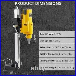 8'' Wet & Dry Diamond Core Drill Machine Concrete Core Drill Rig 2500W 750RPM