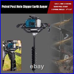 Auger motor Fishing Post Hole Digger Gas Power 52CC double spiral drill+12 Bar