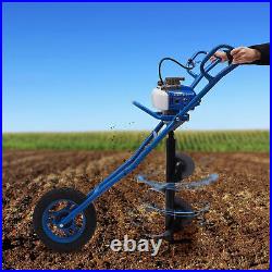 Hand Push 63CC 4HP Gas Powered Post Hole Digger Earth Auger Borer Bits and Wheel