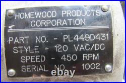 Homewood Products PL449D431 Drill Head Gear Motor 120 VAC/DC 450 RPM