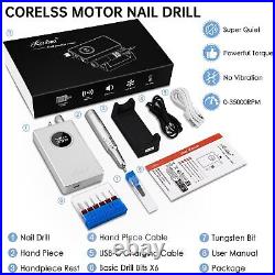 Nail Drill Professional Super Quiet with Coreless Motor 35000RPM Electric Fil